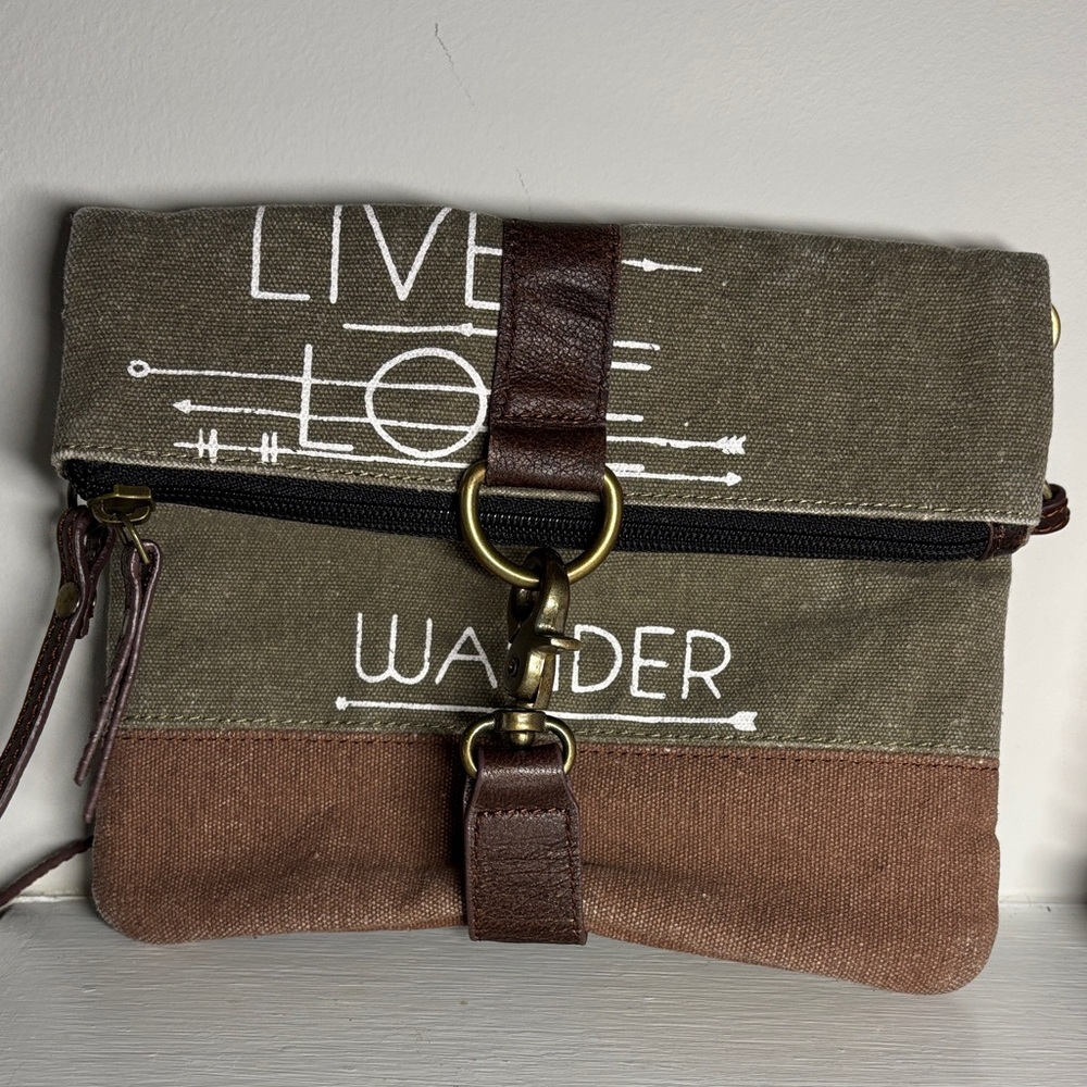 Mona B Olive and Brown Canvas Fold-Over Belt Bag